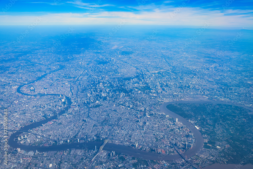 バンコク首都圏の空撮・タイ　Sky View of Bangkok , Thailand - obrazy, fototapety, plakaty 