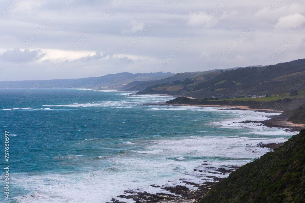 Photograph of the rugged coastline and scenery along the Great Ocean Road in Victoria in Australia