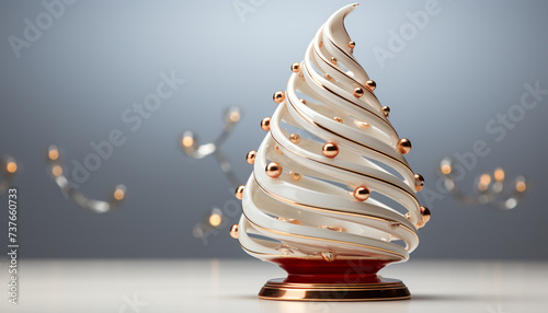 Winter celebration Christmas tree, snow, gift, shiny ornament, illuminated decoration generated by AI