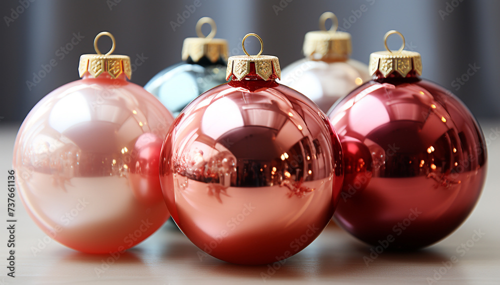 Shiny gold ornament brings joy to winter celebration generated by AI Shiny gold ornament brings joy to winter celebration generated by AI