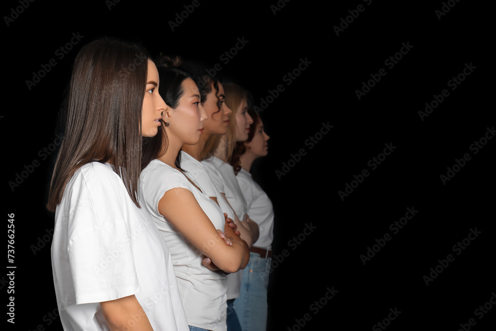 Beautiful young women on black background. Women history month Beautiful young women on black background. Women history month
