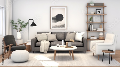 Scandinavian minimalism , Modern sophisticated living room interior design