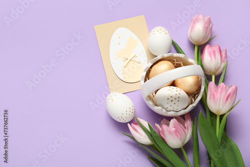 Basket with Easter eggs, tu...
