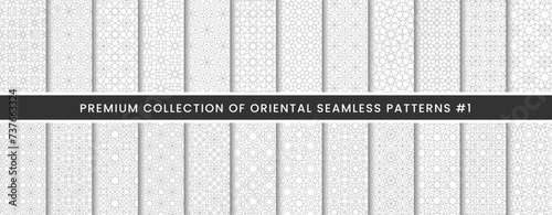 islamic seamless patterns set, abstract geometric pattern with arabic and turkish style use for ramadan, umrah, hajj, eid islamic celebration background