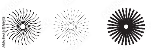 Radial circle lines. Circular radiating lines geometric element. Sun star rays symbol. Abstract geometric shapes. Design element. Vector illustration isolated on white background