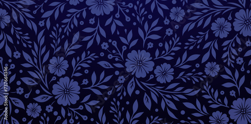 Seamless floral patterned with blue flowers on a dark blue backgrounds for Fashionable modern wallpaper or textiles, book covers, Digital interfaces, graphic print design template materials decoration photo