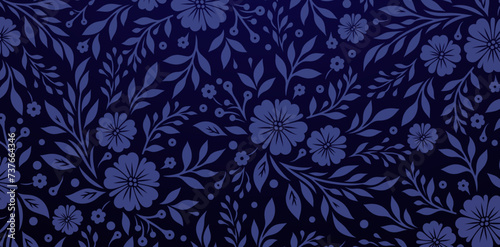 Seamless floral patterned with blue flowers on a dark blue backgrounds for Fashionable modern wallpaper or textiles, book covers, Digital interfaces, graphic print design template materials decoration