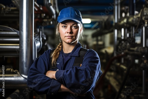 Breaking Stereotypes: A Powerful Portrait of a Woman Pipefitter in an Industrial Setting