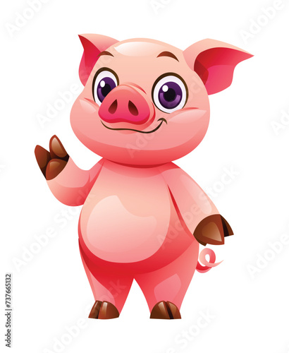 Cartoon pig waving hand. Vector illustration isolated on white background