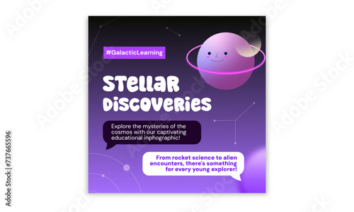 Colorful Social Media Post: Stellar Discoveries. Social media post templates - Square Instagram posts layouts for educational blog.