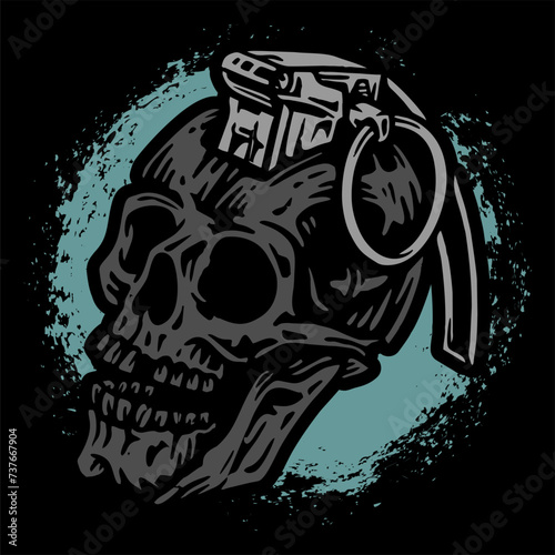 vector illustration artwork of grenade skull head