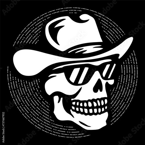 vector illustration artwork of skull head with cowboy hat and sun glasses