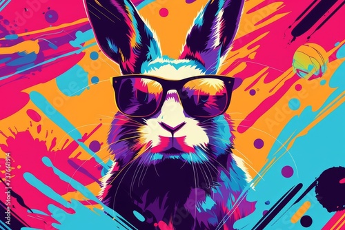 Cool character illustration of a bunny with sunglasses Embodying a fun and stylish attitude Set against a vibrant background
