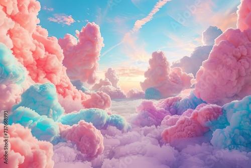 Cotton candy landscape A whimsical and colorful scene that evokes childhood dreams and fantasies Filled with fluffy clouds and vibrant hues Perfect for imaginative and playful designs
