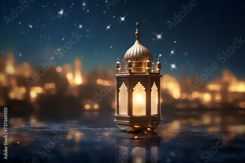 Eid mubarak and ramadan kareem greetings with islamic lantern and mosque. Eid al fitr background © KaitoDesign