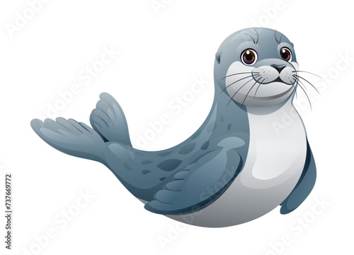 Cute seal swimming. Vector cartoon illustration isolated on white background