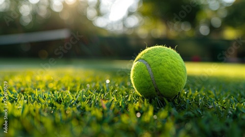 Photo of a tennis ball on a grass court, AI generated image © Guga