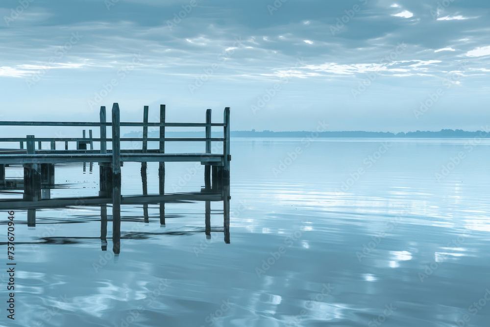A serene seascape with calming blue hues, evoking peace and relaxation