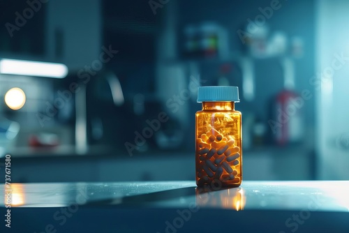 Prescription opioids concept With a bottle of pills on a light table Highlighting the opioid crisis Addiction concerns And the complexity of pain management in contemporary healthcare