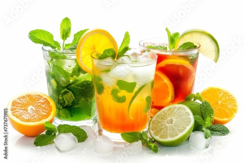 Tropical cocktail Refreshing summer drink Mojito and caipirinha Isolated on white Beverage delight Citrus refreshment