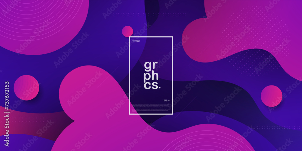 Colorful pink fluid shape on dark purple liquid background. Liquid style vector abstract composition. Eps10 vector