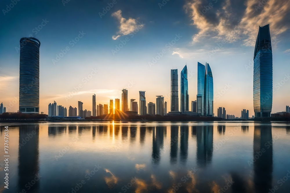 Obraz premium city skyline at sunset