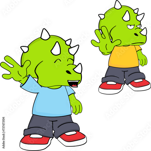 cute little dinosaur kid cartoon charcter expressions pack collection in vector format