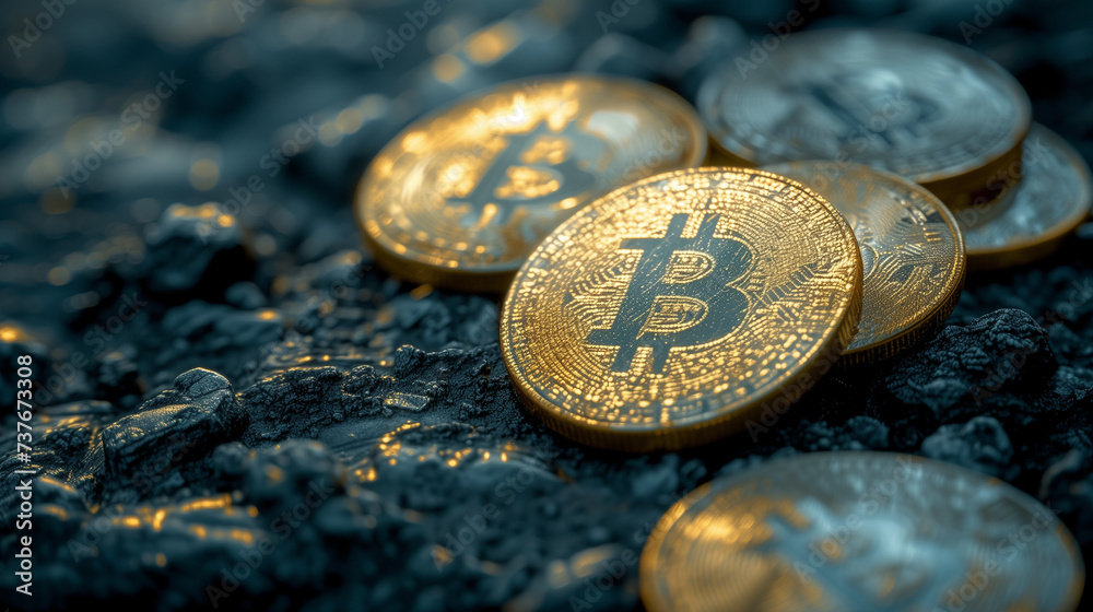 close up of Golden Bitcoin coins close up of Golden Bitcoin coins