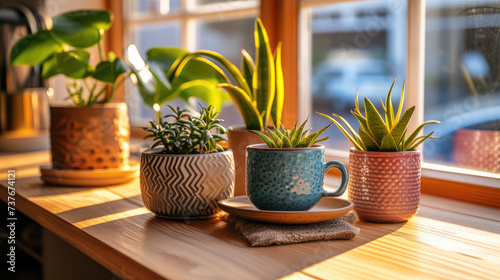Exotic Indoor Plants Array on a Bright Window Sill