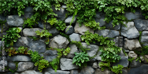 a close-up of some plants Creeping plant on stone wall background 