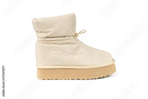 Women's beige insulated shoe on a white background.