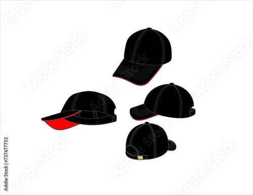 Boné vetorizado preto com aba inferior vermelho