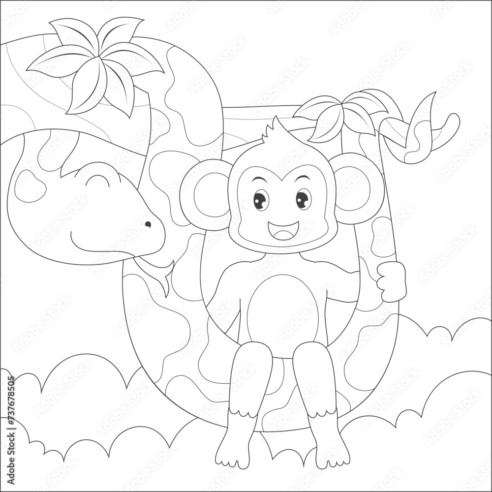 Obraz premium coloring monkey and snake