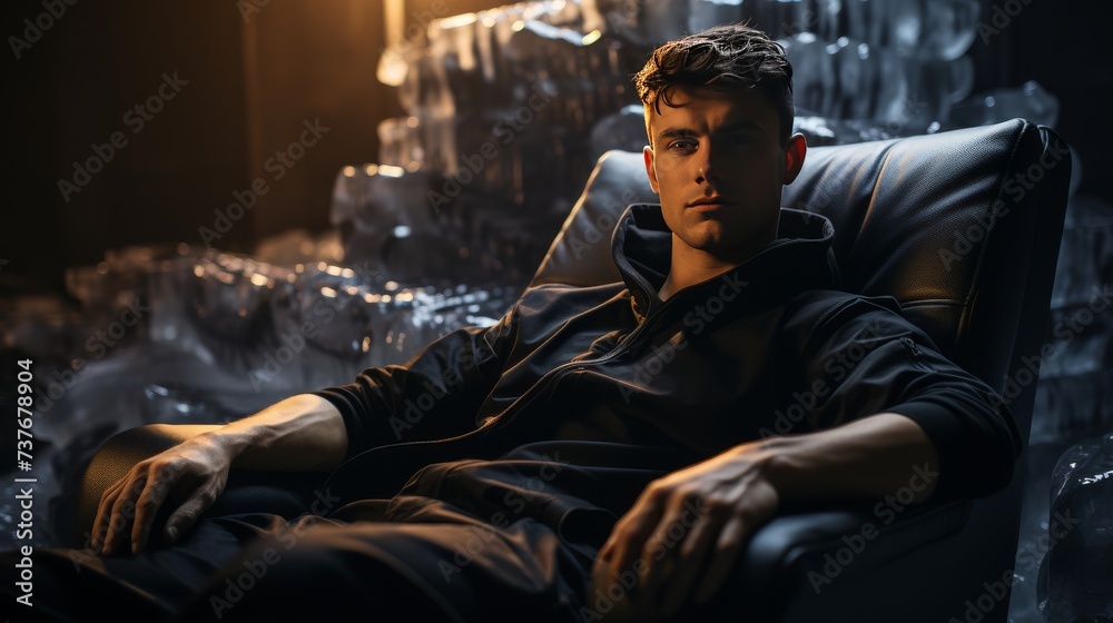 Man Sitting in Dark Room Man Sitting in Dark Room
