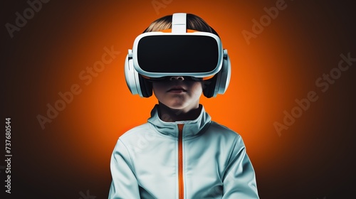 young boy using virtual reality headset. VR, future, gadget, technology concept © candra