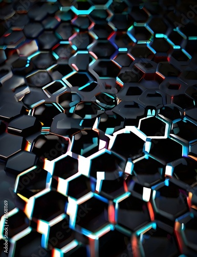 Science and technology black hexagonal tiles abstract technology background Generative AI