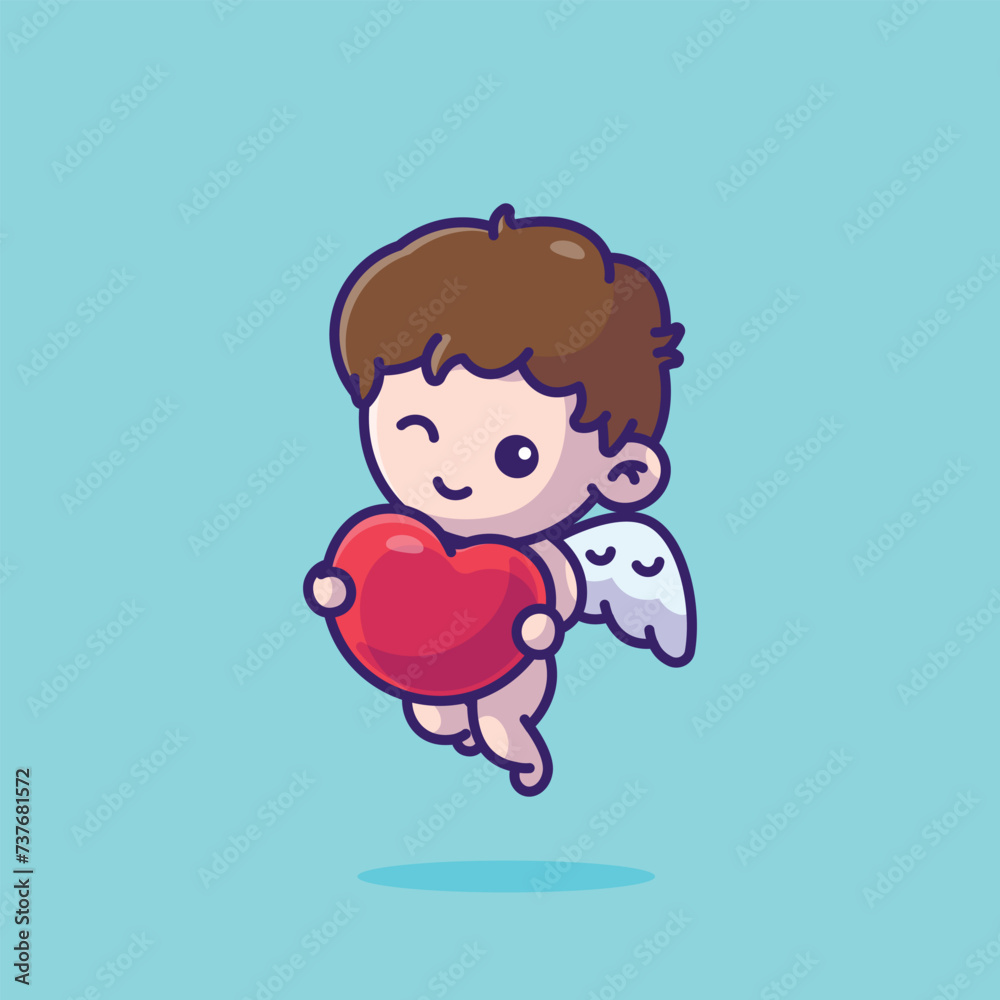 Cute cupid hold a heart cartoon vector illustration valentine concept icon isolated