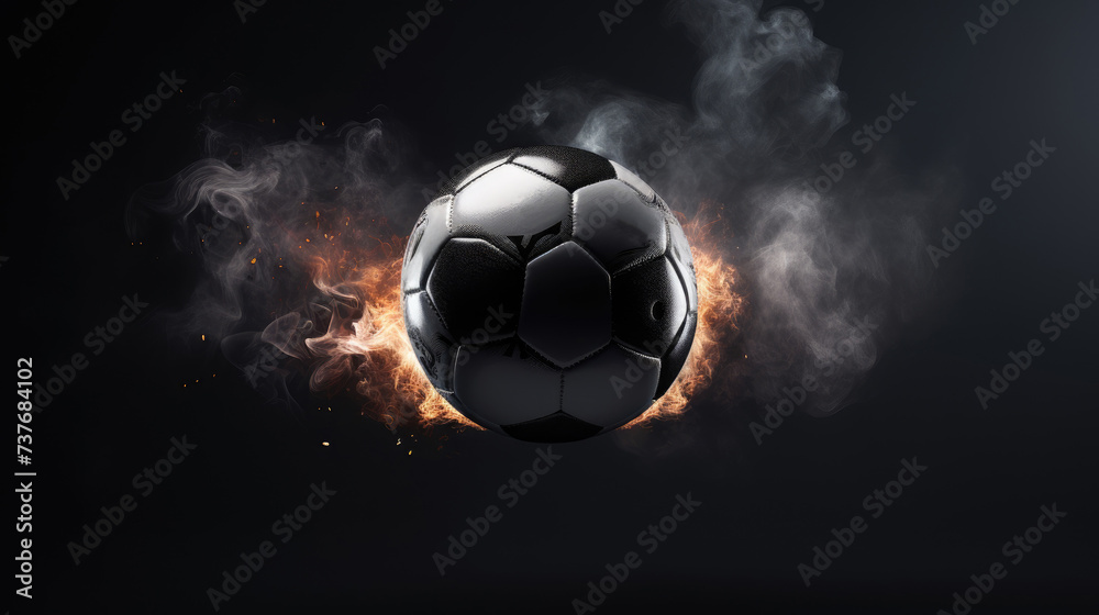 Fototapeta premium Creative image of a soccer ball on fire on a dark background.