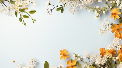 A frame made of a variety of spring flowers. Spring sale.