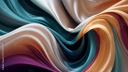 Abstract waves resembling the graceful drape of fabric, vibrant chrome colors, capturing the essence of motion and reflection photo