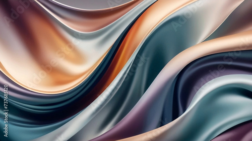 Abstract waves resembling the graceful drape of fabric, vibrant chrome colors, capturing the essence of motion and reflection
