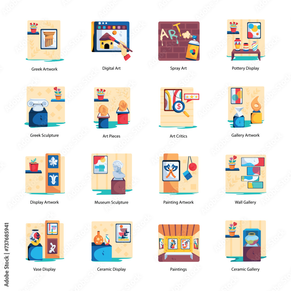 Collection of Art Studio Flat Icons

