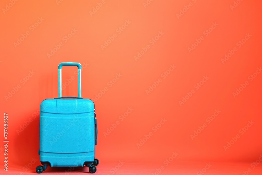 Obraz premium a blue suitcase is sitting on a red background