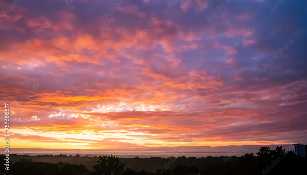 Summer sunrise with beautiful vibrant high clouds being illuminated by the rising sun