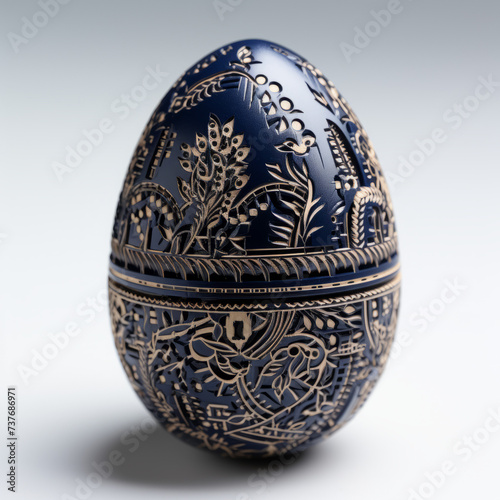 Intricately Carved Decorative Egg with Floral and Geometric Patterns  