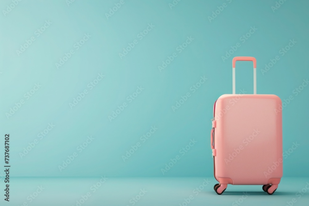 a pink suitcase is sitting in front of a blue wall a pink suitcase is sitting in front of a blue wall