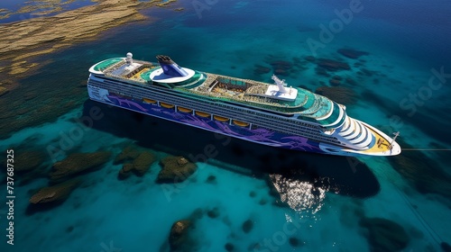 Cruise Ship Navigating Near Rocky Shore © we360designs