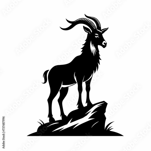 Stand goat on rock logo design inspiration silhouette isolated on white background.