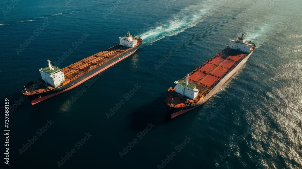 Two Large Cargo Ships in the Ocean
