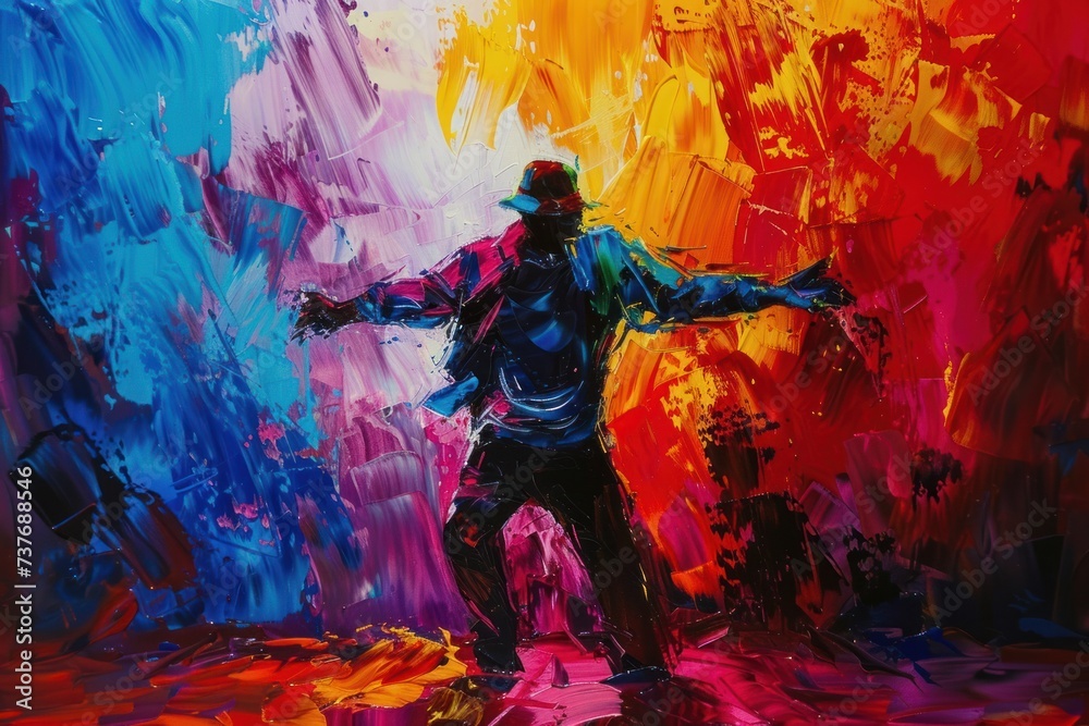 breaker dancing in colorful paint